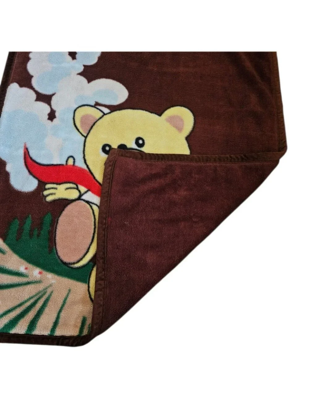 VTG Bear With Scarf Mink Baby Blanket‎ Kids Brown 39x55 Inches Velvet Trim